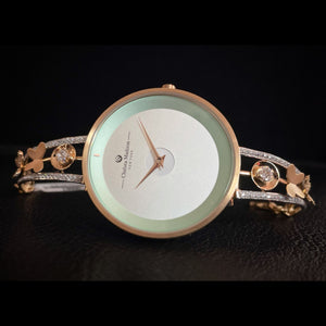 18k Solid Gold Watch | Green Butterflies