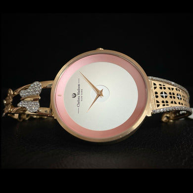 18k Solid Gold Watch | Pink Butterflies